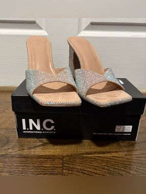 INC International Concepts Nude Crystal Embellished Slide Heels